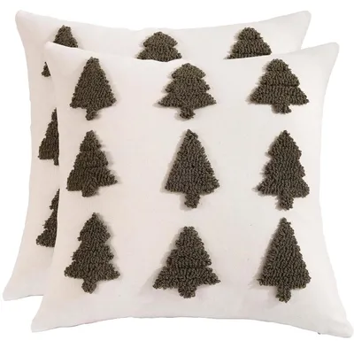 Productafbeelding van Kerstkussenslopen, 45,7 x 45,7 cm, donkergroen, 2 stuks, met kerstboommotief