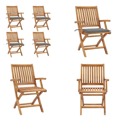 Produktbild von vidaXL Klappbare Gartenstühle mit Kissen 4 Stk. Massivholz Teak - Gartenstuhl - Gartenstühle - Holzstuhl - Holzstühle