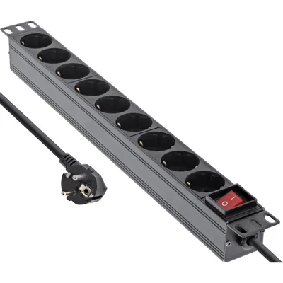 Obrázok produktu pre InLine® 16419S 19" zásuvková lišta, 9-cestný uzemňovací kontakt, s vypínačom, 2 m, čierna