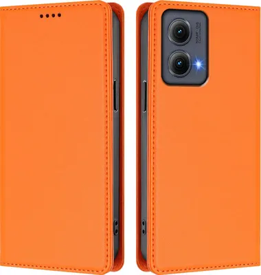 Image de Etui en cuir pour Motorola Edge 2024, étui magnétique en cuirPolyuréthaneavec support Orange