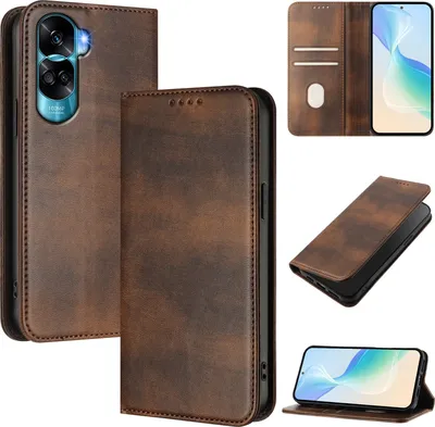 Produktbild von Handyhülle für Honor 90 Lite, Vintage Leder RFID Schutz Kartenfach Standfunktion Magnetische Klapphülle Braun