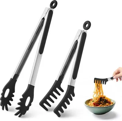 Immagine prodotto di Ibenzoa® Set da 2 pinze da cucina in silicone alimentare e acciaio inossidabile – 1 pinza per la pasta da 22,9 cm e 1 pinza per servire da 30,5 cm, resistenti al calore fino a 250 °C, lavabili in lavastoviglie