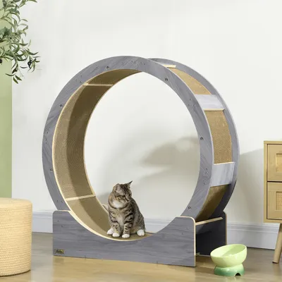 Produktbild von SUGIFT Katzenrad, Katzenlaufrad mit Bremse und Kratzmatte, Laufrad für Katzen, Grau | Wellpapier-Laufflä | 9,55 kg | 91 x 33,5 x 94 cm