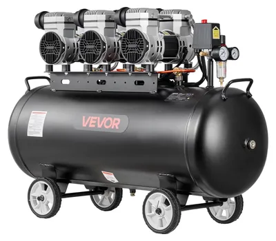 Image de Compresseur d'air VEVOR 3 kW, compresseur sans huile avec réservoir d'air de 100 litres, compresseur silencieux avec un débit de 198 litres/minute à 6,2 bars et une pression maximale de 8 bars, compresseur d'air portable avec roues et poignée, idéal pour l'atelier et les travaux de bricolage à domicile