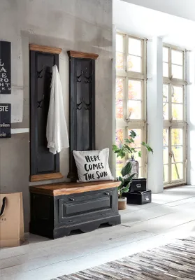 Produktbild von SIT Möbel Dielen-Set | 3-tlg. | 1 Schuhschrank, 2 Garderobenpaneele | Mango + MDF schwarz | honigfarbige Deckplatte | B 85 x T 40 x H 45 cm | 18000-31 | Serie CORSICA