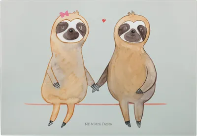Produktbild von Mr. & Mrs. Panda Frühstücksbrett Faultier Pärchen - Grau Pastell - Geschenk, Verliebt, Liebe, Schneidebrett Glas, Schneideplatte, Servierplatte, Beziehung, schneidbrett