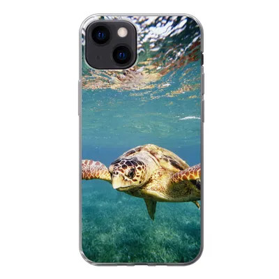 Produktbild von MuchoWow® Handyhülle Schutzhülle Hülle für iPhone 13 Schildkröte - Wasser - Blau Silikon Softcase Handy Hülle - Karteninhaber