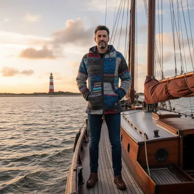 Immagine prodotto di Gilet in lana lavorato a maglia Shakaloha Patch ZH con fodera in pile e cappuccio staccabile - Uomo/Uni - Realizzato a mano in Nepal con lana di pecora