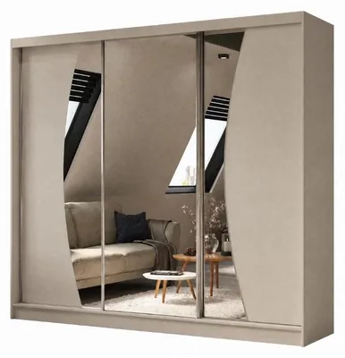 Image de Armoire Vex de 240 cm avec miroir, comprenant 3 portes coulissantes. (Couleur : cachemire)