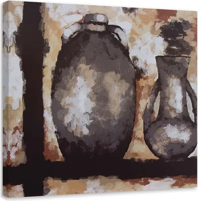 Produktbild von Leinwandbild zwei krüge auf einem regal 30x30 cm Feeby grau wandbild bereit zum aufhängen