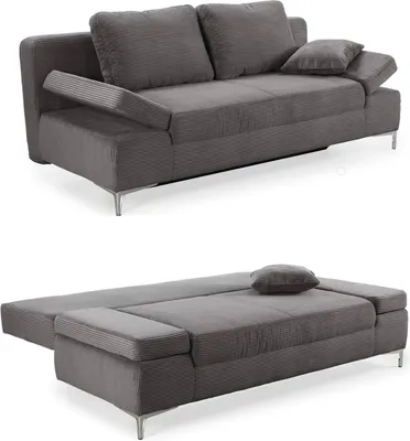 Produktbild von Schlafsofa Federkern Armlehnen verstellbar Couch Bettkasten Cord Dunkelgrau / 15204