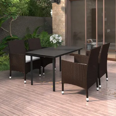 Produktbild von Möbel 5-tlg. Garten-Essgruppe mit Auflagen Poly Rattan und Glas - Gartenmöbelgarnituren 3099675