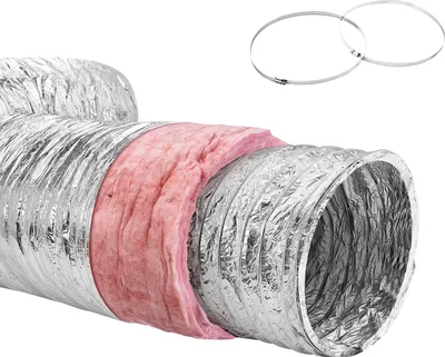 Produktbild von SucceBuy Trockner-Abluftschlauch, 127 mm isolierter flexibler Kanal, 7,62 m lang, mit 2 Kanalklemmen, robuster Dreischichtschutz für Heizung, Kühlung, Belüftung und Abluft, Flammschutzwert R-6.0