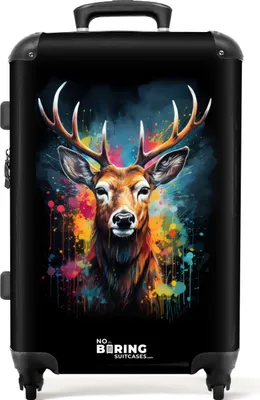 Produktbild von NoBoringSuitcases.com® Großer Koffer - Hirsch mit Geweih zwischen Graffiti-Spray - Kombinationsschloss TSA - Hartschalen Trolley 4 Rollen - 72 liter - Reisekoffer - 66 cmKoffer Mittelgroß 67x43x25 cm, 72L,