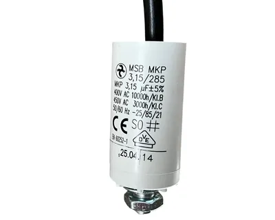 Produktbild von kondensator MKP 3,15 µF 450V AC ±5% – 250 mm Kabel – M8-Befestigung – 50/60 Hz – Für Einphasen-Elektromotoren
