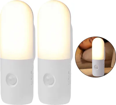 Produktbild von 2 Stück Akku USB Nachtlicht mit Bewegungsmelder, LED Bewegungsmelder, 1200mAh, 3 Farbtemperaturen, für Flur, Treppe, Bad, Kinderzimmer