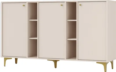 Produktbild von Stilvolle Kommode TOKYO 158 cm, dreitürige Kommode mit Regalen, Sideboard für Wohnzimmer und Schlafzimmer, (Farbe: sandbeige)