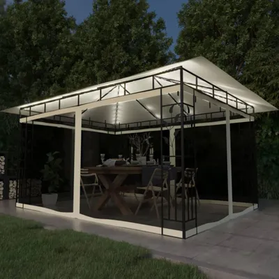 Image de Pavillon avec moustiquaire & guirlande lumineuse LED 4x3x2,73m Blanc crème