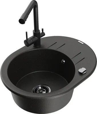 Produktbild von Mexen Kevin 1 Becken-Granitspüle mit Abtropffläche und Mischbatterie Duero, Schwarz/Gold metallisch - 6517-75-671600-70-B