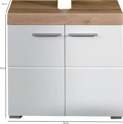 Produktbild von trendteam Bad Waschbeckenunterschrank Amanda Asteiche Melamin/Weiß Hochglanz Tiefzieh 60 x 56 x 34 cm