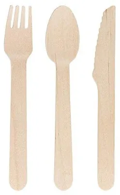 Holz-Einwegbesteck 15-tlg., 14 cm, 5 Messer, 5 Gabeln, 5 Löffel