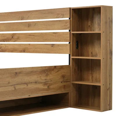 Produktbild von Abrihome Doppelbett Massivholzbett-160×200 cm Klassisches Bett mit LED-Beleuchtung und USB, Stauraum-Kopfteil und Schubladen (Ohne Matratze)