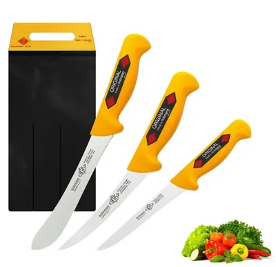 Produktbild von EIKASO Solingen Messerset 3 Teilig Schlachtermesser Set Metzgermesser mit ergonomischen Griff aus Molybdänstahl 1.4116 für Profis und Privat