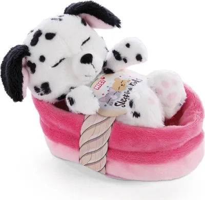 Produktbild von Nici Sleeping Pets Kuscheltier – Dalmatiner-Welpe, schlafend im Körbchen – 12 cm