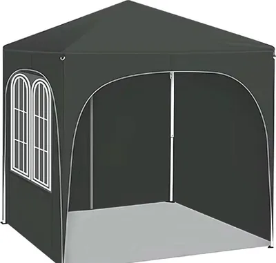 Obrázek produktu pro Skládací zahradní altán 2x2 m - S bočními stěnami - Výškově nastavitelný - Vysouvací altán - Voděodolný a UV ochrana - Šedý - Pro zahradu a venkovní použití