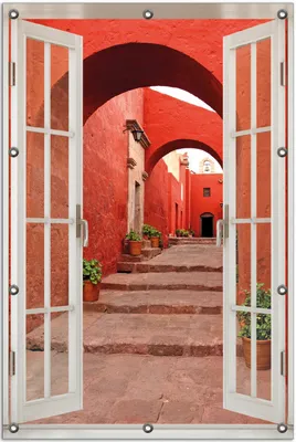 Produktbild von Wallario Outdoor-Poster für Garten oder Balkon 80 x 120 cm: Roter Torbogen