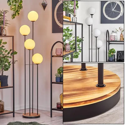 Produktbild von Fossobiubo Stehlampe aus Metall/Holz/Glas in Schwarz/Natur/Weiß/Milchglas