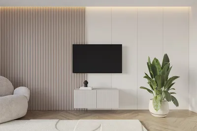 Produktbild von ALTDECOR TV-Schrank NOA-2-W mit Gefrästen Fronten 100x40x40 Lowboard hängend, TV Möbel, TV Cabinet, Fernsehtisch, Fernsehschrank, TV Kommode, TV Tisch, TV Sideboard, TV Board - Kaschmir