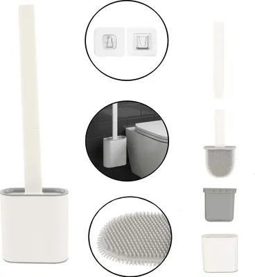 Produktbild von Toilettenbürste mit Halter Ibergrif Silikon Wandmontage Set - WC Bürste für Badezimmer Klobürste WC Bürste & Klobürstenhalter mit Wandmontage selbstklebend Flexibler Kopf Weiß