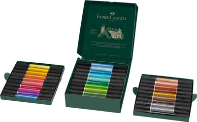 A set of Faber-Castell markers in a presentation box.
