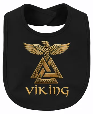 Zdjęcie produktu dla Śliniak dla dziecka, czarny, wzór: Wiking, węzeł walecznych (Valknut), kruk, Odin, mitologia nordycka, wojownik, Walhalla, uniwersalny rozmiar