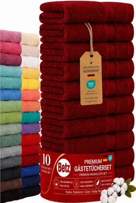 Produktbild von Betz 10 Stück Gästetücher 30x50 cm PREMIUM 100% Baumwolle Set Händehandtücher  Farbe: rubinrot