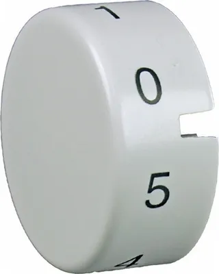 A white dial knob with black numbers and markings.