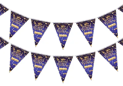Geburtstagsbanner 10 m, 26 Stoff-Dreiecksbanner, blau
