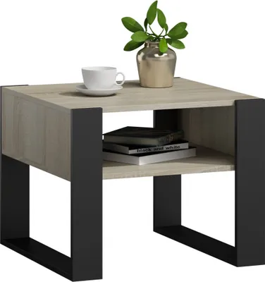 Produktbild von MATKAM Couchtisch KAJA H50 x B60 x T63,6 cm, offene Ablage unter der Tischplatte, Kufenbeine, Wohnzimmer Couchtisch Modern Wohnzimmertisch Universal (Sonoma Eiche)