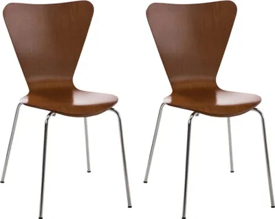Produktbild von TPFLiving 2er Set Seminarstuhl Calisso Besucherstuhl Warteraumstuhl mit Holzsitz und Metallgestell Farbe: Braun