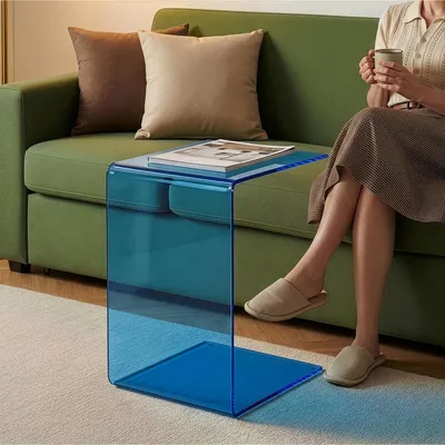 Produktbild von Beistelltisch ‘Trölmapilu’ Glas C-Form fertig montiert 60 x 40 x 40 cm Blau