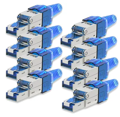 Produktbild von Netzwerkstecker CAT 7 Werkzeuglos 8x RJ45 Netzwerk Stecker geschirmt Metall Blau