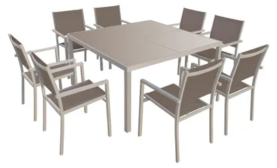 Image de Salon de jardin CAGLIARI en textilène taupe 8 places - aluminium taupe