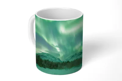 Produktbild von KitchenYeah® Tasse Kaffeetasse Kaffeebecher 350 ml Nordlichter - Schnee - Berg - Norwegen Teetasse - Fototasse - Becher - Keramikbecher - Teebecher - Kaffeetasse - Bürotasse