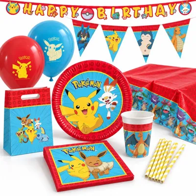 Produktbild von Pokemon Kindergeburtstag Party Deko Set Pikachu Geburtstag Partyset