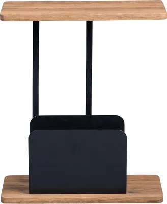 A product shot of a side table with a magazine rack.