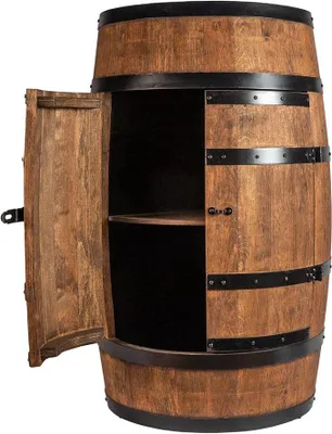 Imagen del producto de Mesa auxiliar de barrica con puerta - Armario para licores, estantería para botellas, madera, estanterías - Barrica de madera - Muebles de barrica - Estante para vino - Estantería para vino - Bar de vino - Bar de barrica con puerta - Minibar de barrica, 80 cm de altura (nogal)