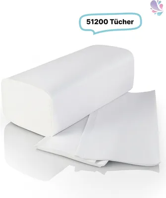 Produktbild von 51.200 Falthandtücher, Handtuchpapier, Qualitäts- Faltpapier, 2-lagig, 100% Zellstoff, reißfest, saugstark, XXL-SET