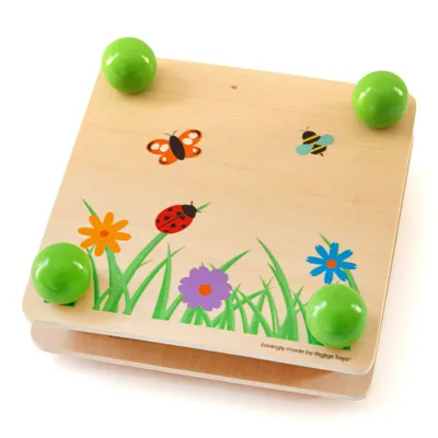 Produktbild von Blumenpresse aus Holz 16x16x6,4 cm für kreative Kinder mit Gartenillustration