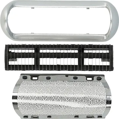 Produktbild von vhbw 1x Klingenblock, 1x Scherfolie mit Rahmen kompatibel mit Braun PocketGo 370, 570 5608, 575, 555, 550 Rasierer - Kombipack Schwarz Silber